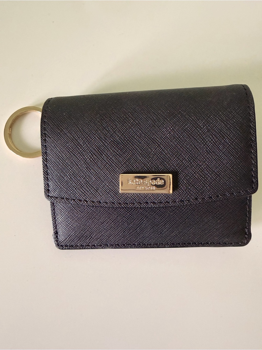 Kate Spade Black Leather Keyholder Card Wallet with Gold Ring